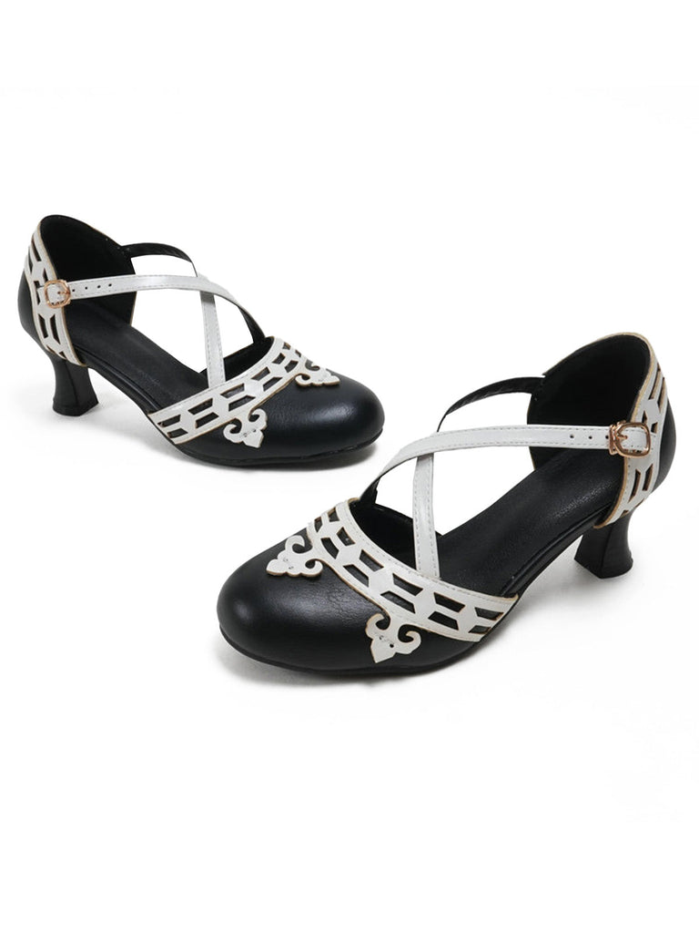 Zweifarbige Schuhe mit Kittenabsatz und Mary Jane