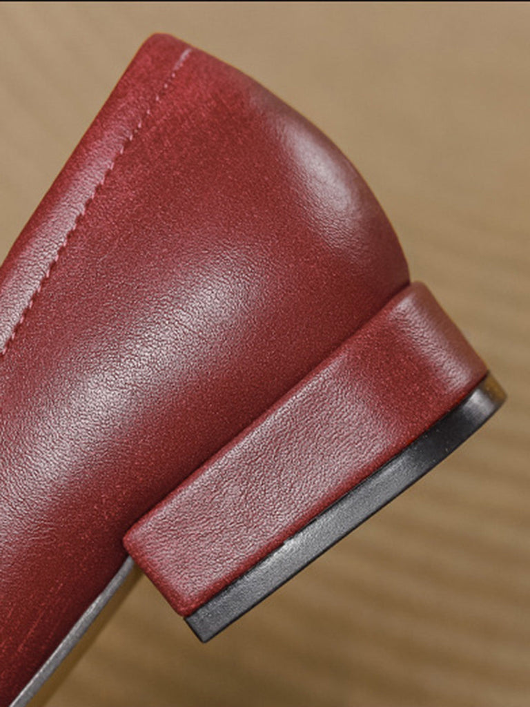 Burgunderrote Vintage Ballerinas mit Schleife und Zehen