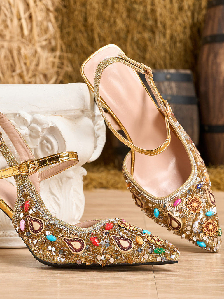 Goldene Pumps mit Glitzer und Strass