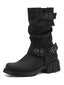 Slouchy Biker-Boots mit Blockabsatz und mehreren Schnallen