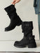 Mehrfarbige Boots mit Blockabsatz und Schnalle