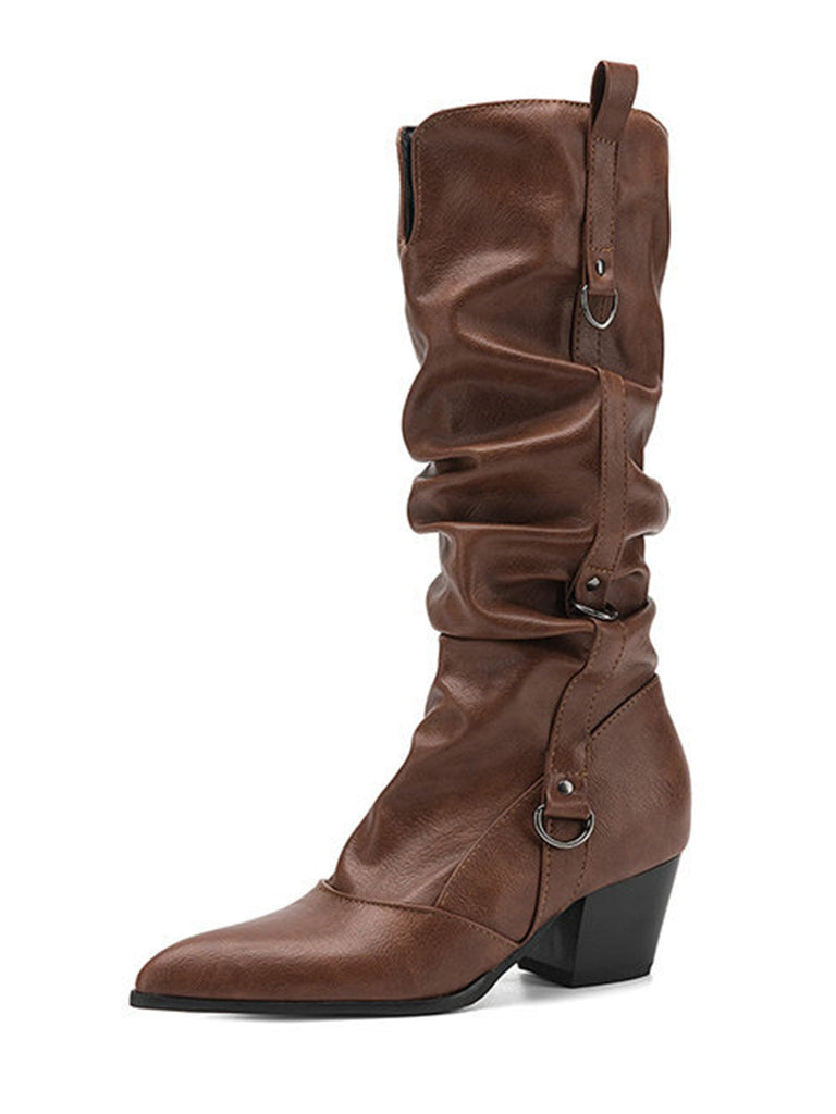 Vintage Boots mit Spitz und Hoch