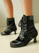 Vintage-Stiefeletten mit Samt und Lackleder