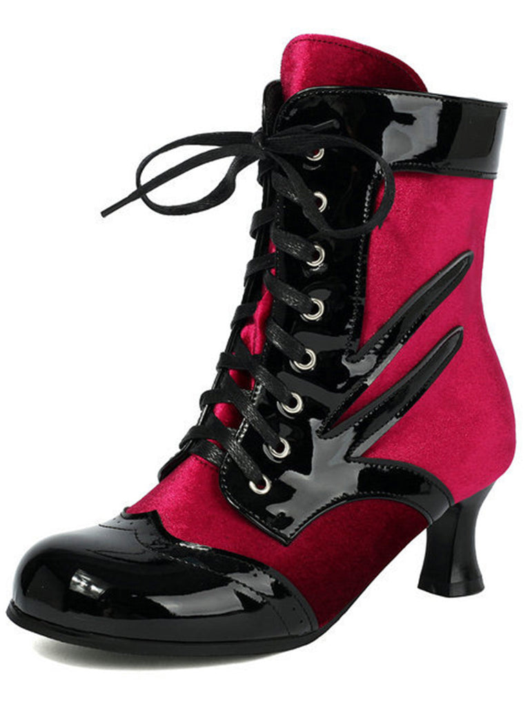Vintage-Stiefeletten mit Samt und Lackleder