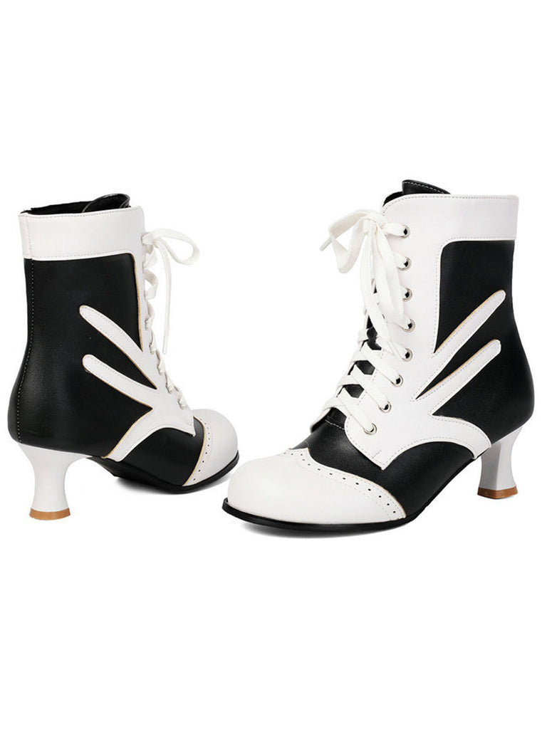 Viktorianische Brogue-Boots mit Schnürung und Mittelabsatz