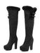 Vintage Overkneestiefel mit Kunstfellbesatz, Schnalle und Blockabsatz