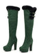 Vintage Overkneestiefel mit Kunstfellbesatz, Schnalle und Blockabsatz