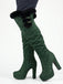 Vintage Overkneestiefel mit Kunstfellbesatz, Schnalle und Blockabsatz