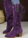 Wildleder-Stiefel mit Fransen, Nieten und Blockabsatz