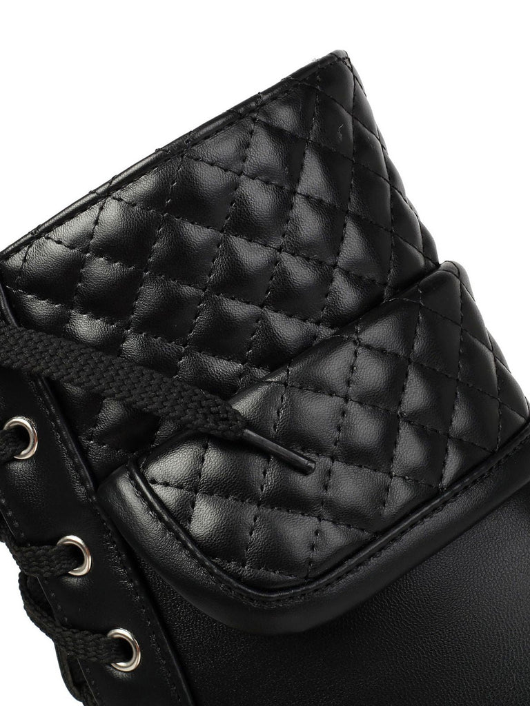 Leder-Combat-Boots mit Schnürung und Blockabsatz