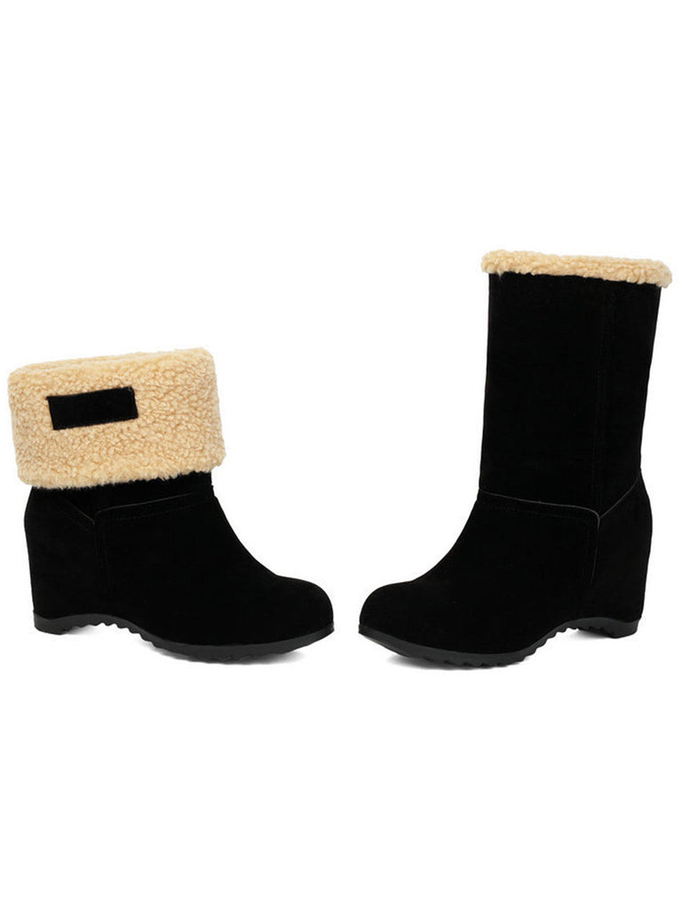 Vintage Stiefeletten in Veloursoptik mit Keilabsatz und Teddybesatz