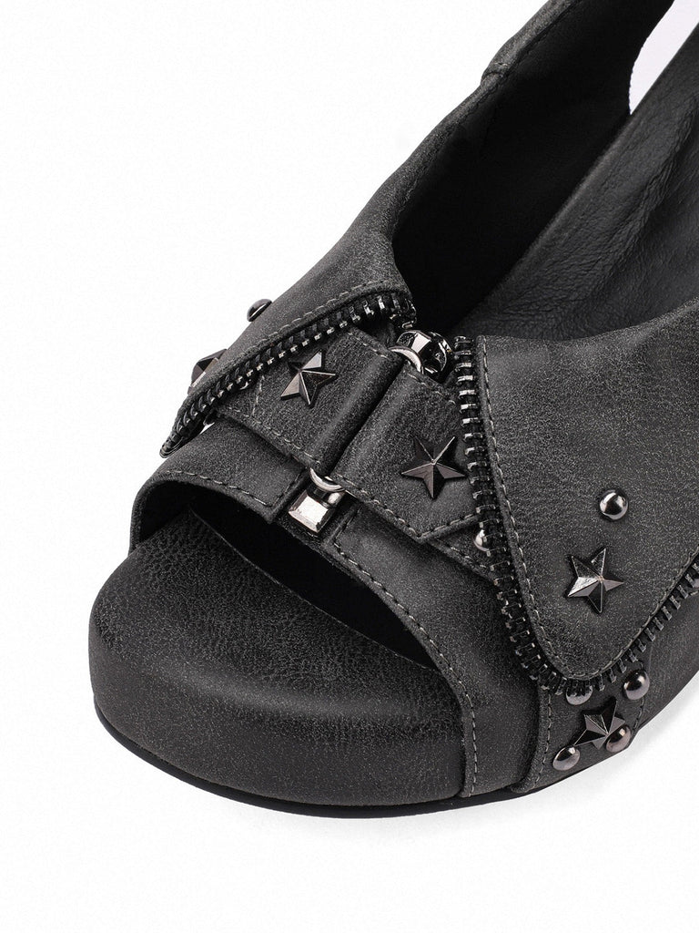 Plateau-Slingback-Sandalen aus Batik-Denim mit Sternnieten