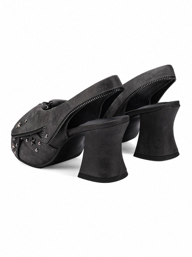 Plateau-Slingback-Sandalen aus Batik-Denim mit Sternnieten