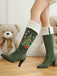 Vintage-Stiefel in Veloursoptik mit Weihnachtsbaumstickerei und hohem Absatz