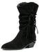 Schwarze wadenhohe Vintage-Westernstiefel aus Velours mit Flechtriemen