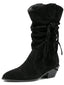 Schwarze wadenhohe Vintage-Westernstiefel aus Velours mit Flechtriemen