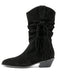 Schwarze wadenhohe Vintage-Westernstiefel aus Velours mit Flechtriemen