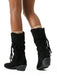 Schwarze wadenhohe Vintage-Westernstiefel aus Velours mit Flechtriemen