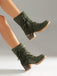 Vintage-Umschlagstiefel in Veloursoptik mit Fransen und Blockabsatz
