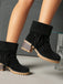 Vintage-Umschlagstiefel in Veloursoptik mit Fransen und Blockabsatz