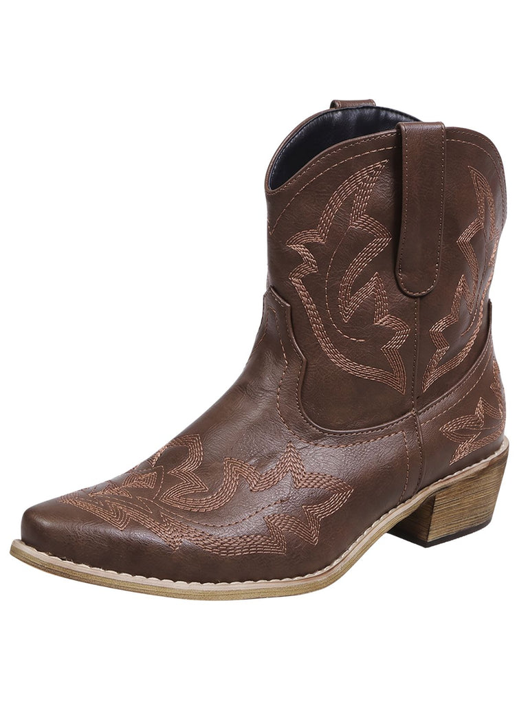 Vintage-Western-Stiefeletten mit Stickerei und spitzer Kappe