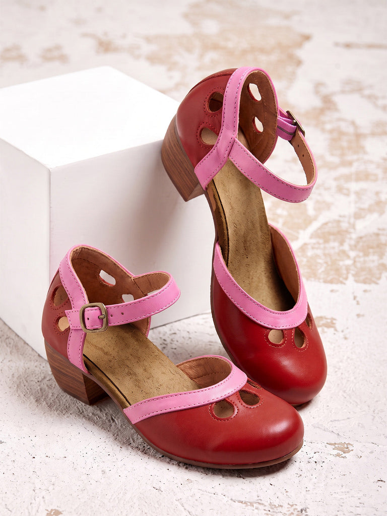 Vintage Spangenschuhe mit Cut-outs und niedrigem Blockabsatz