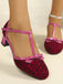 Vintage-T-Riemen-Pumps mit Schleife und Blockabsatz