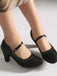 Vintage Mary-Jane-Pumps mit Spitze, Schnallenriemen und Blockabsatz