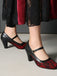 Vintage Mary-Jane-Pumps mit Spitze, Schnallenriemen und Blockabsatz