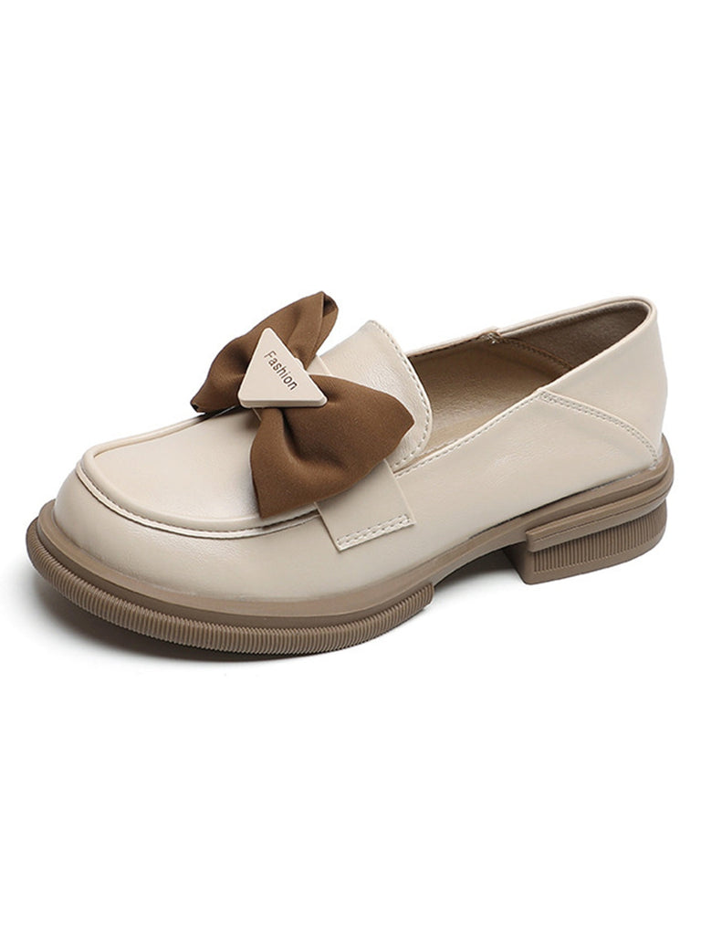 Retro Beige Runder Zeh Leder Halbschuhe