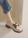 Retro Beige Runder Zeh Leder Halbschuhe