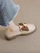 Retro Beige Runder Zeh Leder Halbschuhe