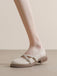 Retro Beige Runder Zeh Mary Jane Leder Schuhe