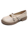 Retro Beige Runder Zeh Mary Jane Leder Schuhe