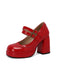 Retro Mary Jane Patent Leder Dickem Absatz Plateauschuhe