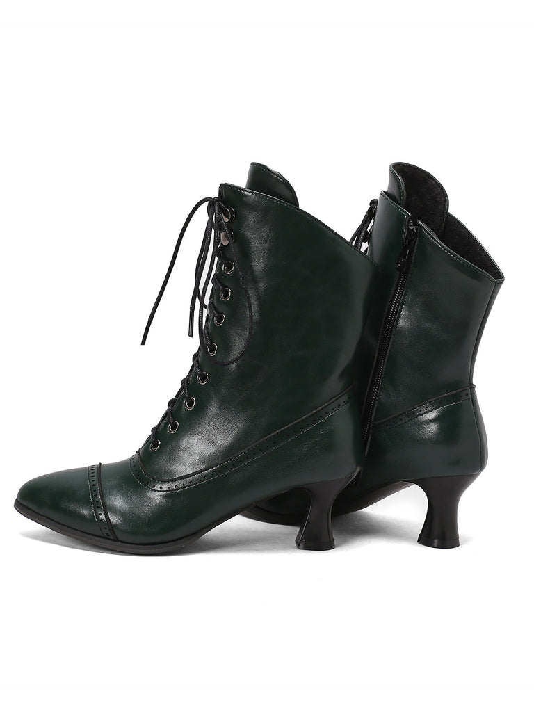 Retro Leder Hohem Absatz Stiefel