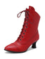 Rot Retro Leder Hohem Absatz Stiefel