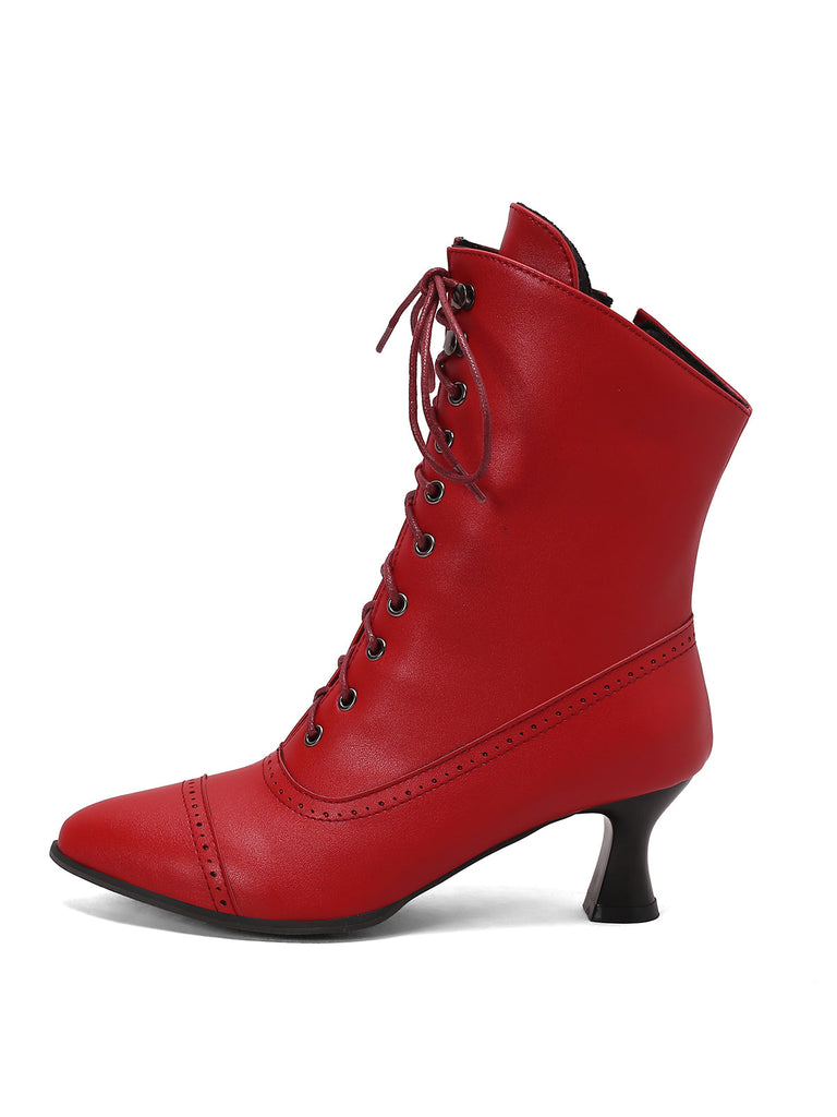 Retro Leder Hohem Absatz Stiefel