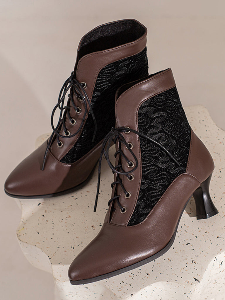 Spitze Leder Heel Vintage Stiefel