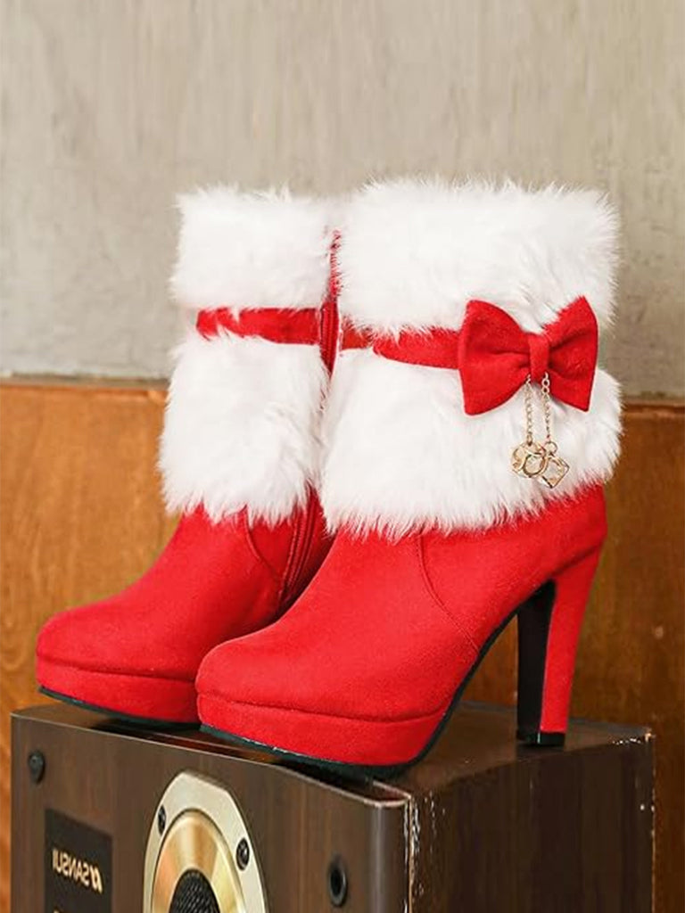 Weihnachten Flanell Fell Perlen Klobigem Absatz Stiefel