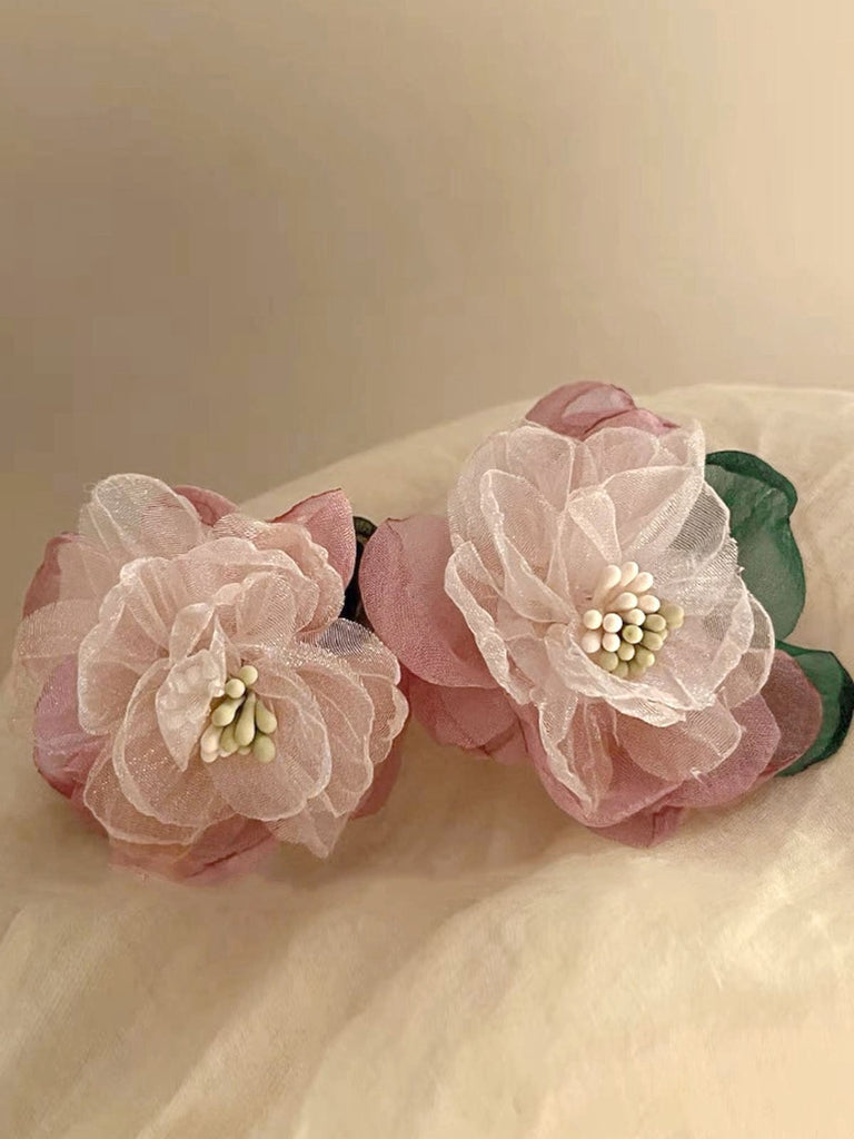 Rosa Vintage 3D-Blumen Ohrringe
