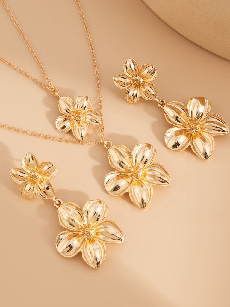 Blumen Doppelte Schlüsselbeinkette & Ohrringe Set