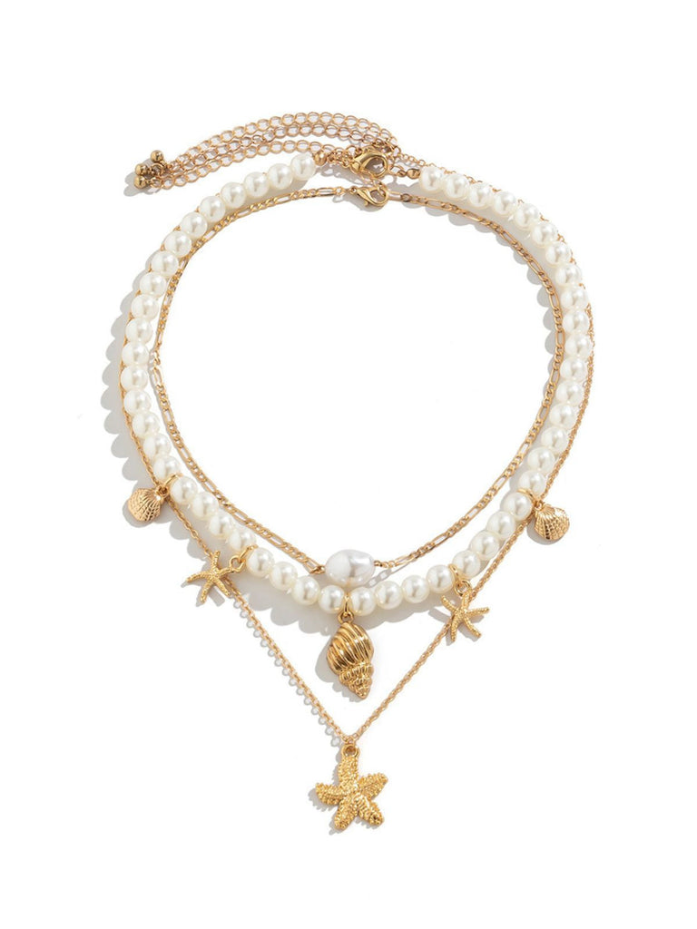 Seestern Muschel Perle Geschichtet Kette Halskette