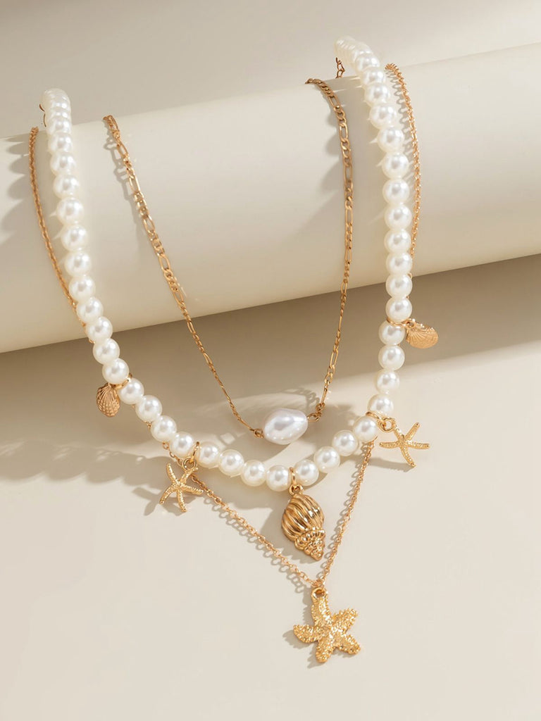 Seestern Muschel Perle Geschichtet Kette Halskette