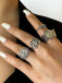 Silber Vintage Hippie Schmetterling Blumen Ring Set