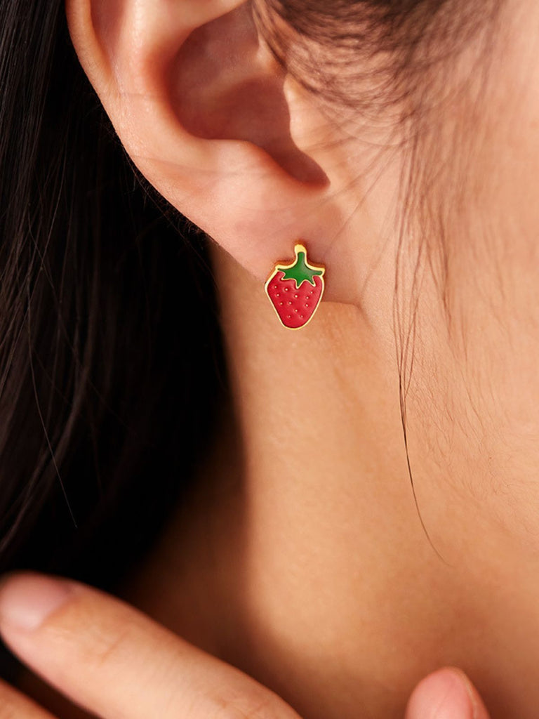 Vintage Legierung Erdbeere & Kirsche Obst Ohrringe