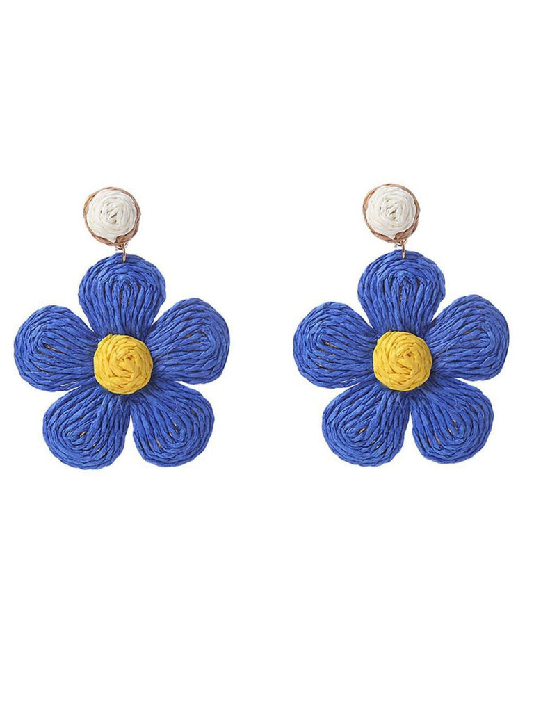 Boho Ruffia Strass Blume Anhänger Ohrringe