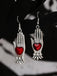 Rot & Silber Vintage Gothic Herz Handschuh Ohrringe