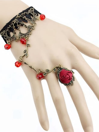 Vintage Gothic Rose Rebe Spitze Kristall Ring Armband