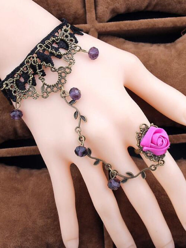 Vintage Gothic Rose Rebe Spitze Kristall Ring Armband